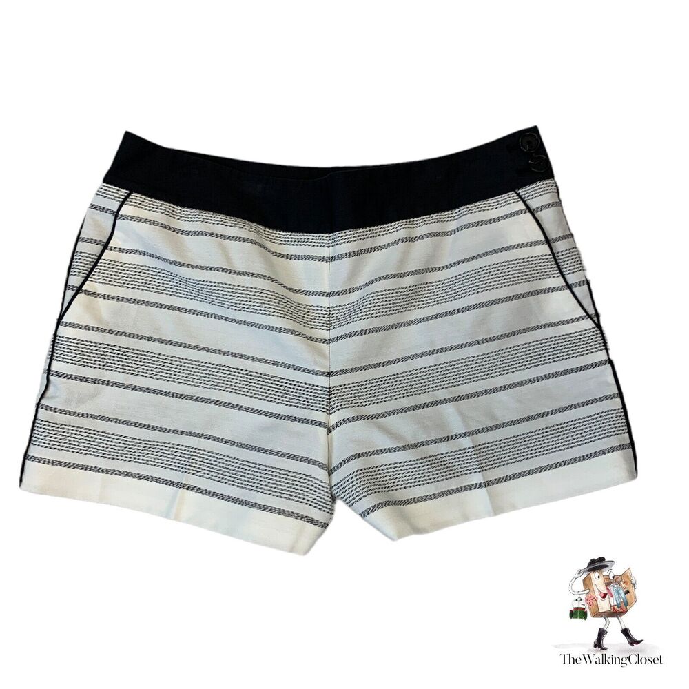 Ann Taylor Loft Tweed Short Womens 8 White Black Striped High Waisted Flat Front